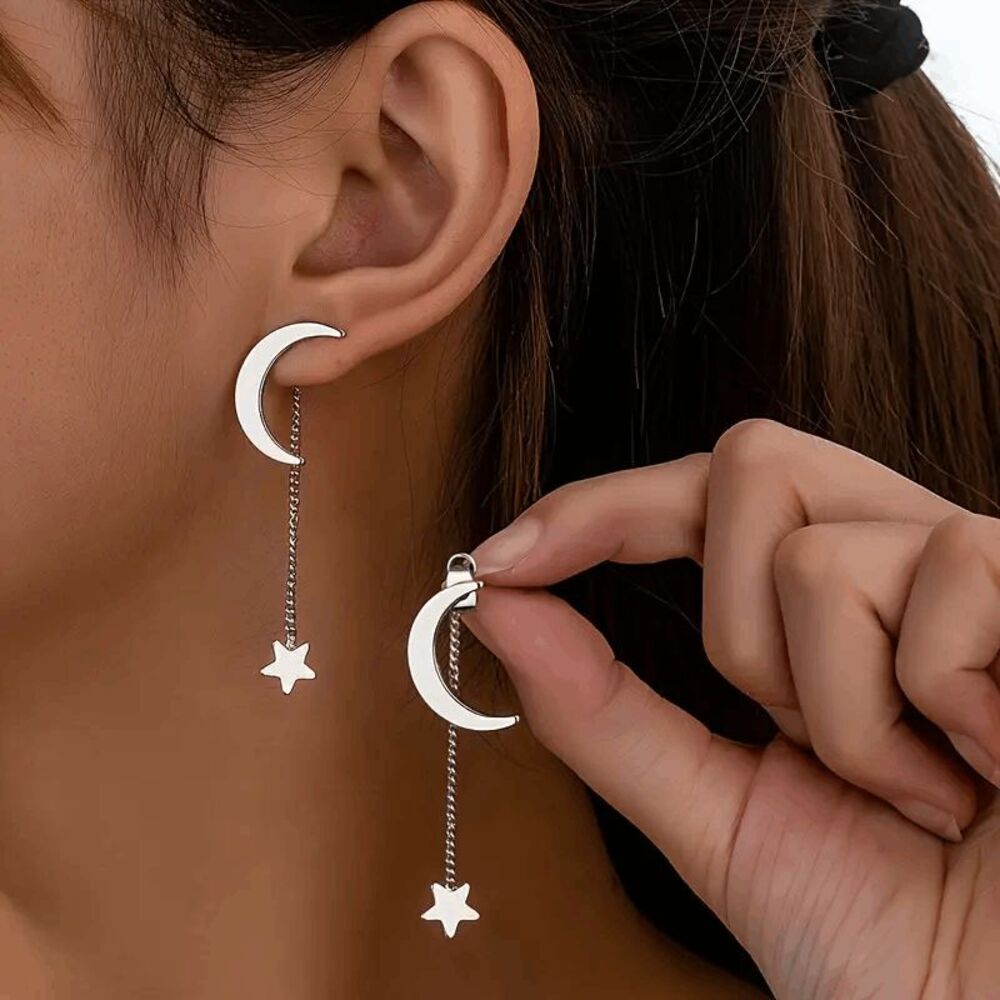 Boho Celestial Moon Star Stud Dangle Earrings